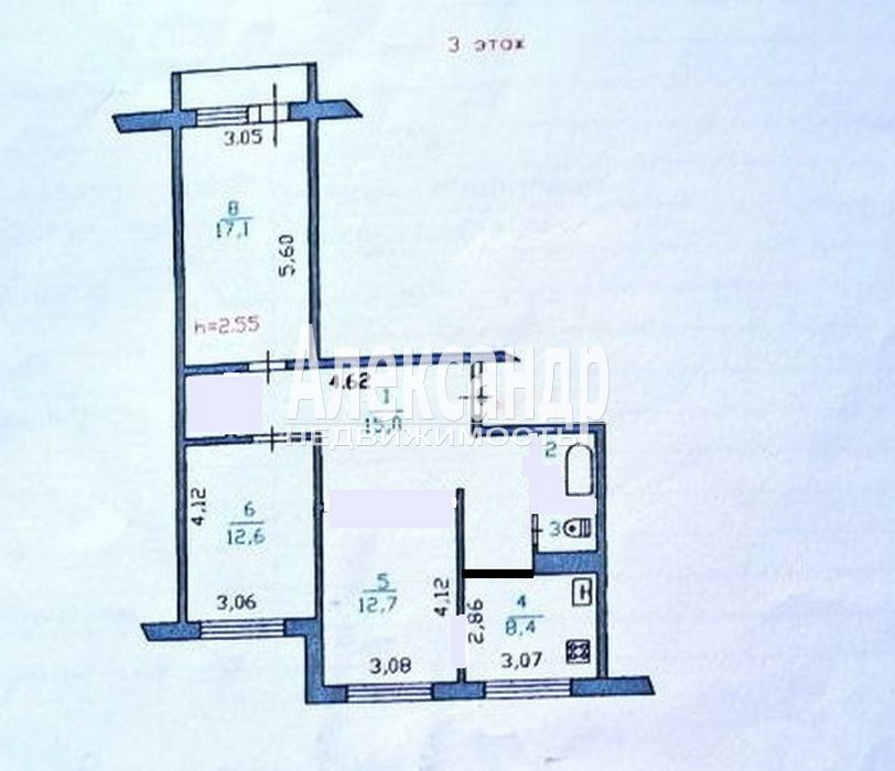 3-комнатная квартира площадью 72 м2