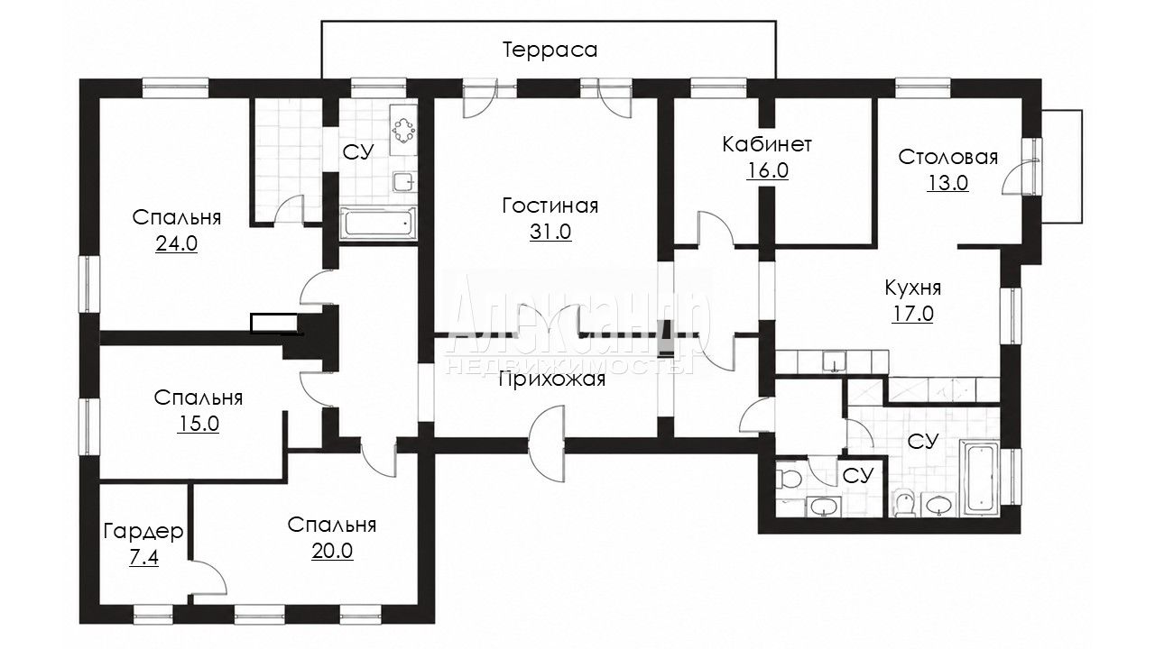 5-комнатная квартира (205м2) на продажу по адресу Санкт-Петербург, Большеохтинский проспект, 31, подъезд 5— фото 44 из 45