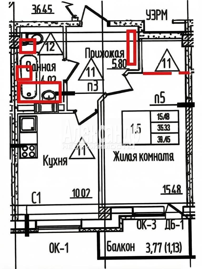 1-комнатная квартира (35м2) на продажу по адресу Ленинградская область, Всеволожский район, городской посёлок имени Свердлова, Западный проезд, 11Ак2— фото 2 из 21