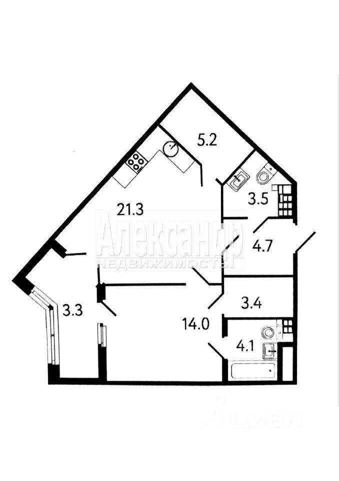 1-комнатная квартира (56м2) на продажу по адресу Санкт-Петербург, Миргородская улица, 1— фото 2 из 11