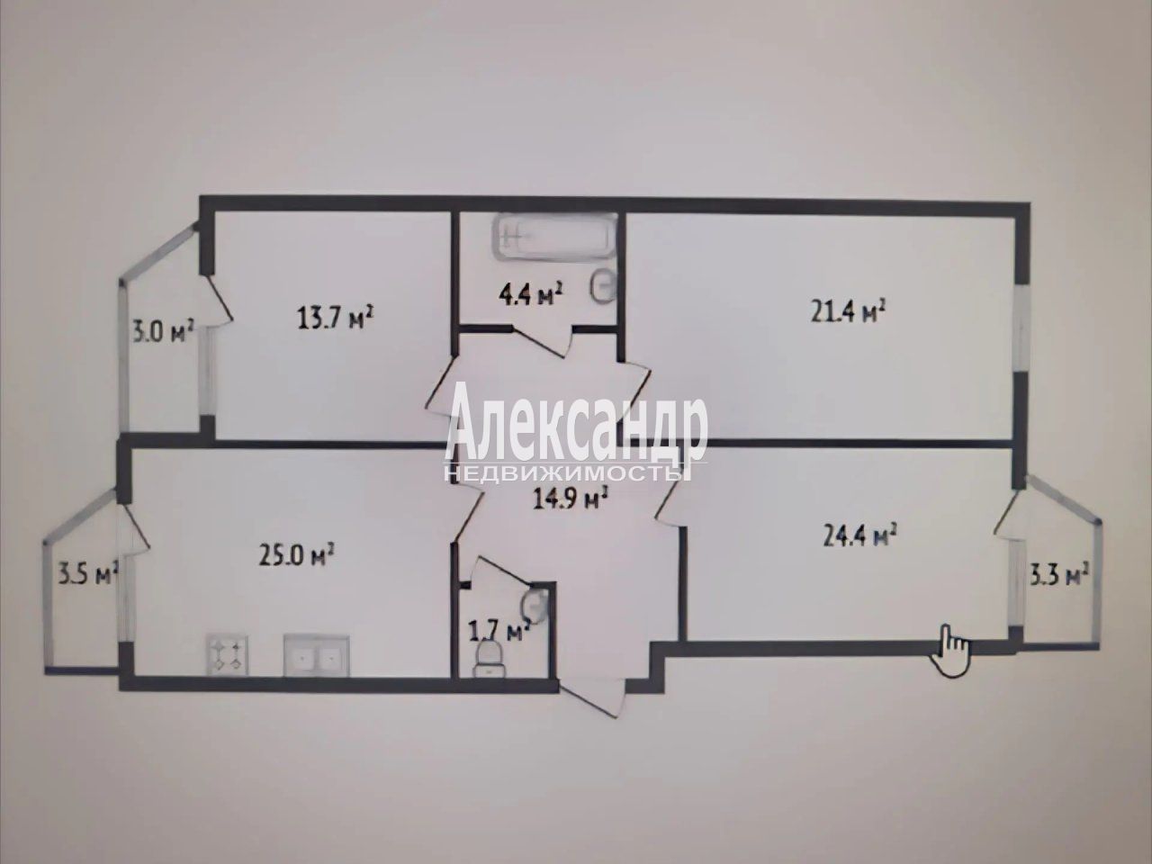 3-комнатная квартира (106м2) на продажу по адресу Ленинградская область, Всеволожский район, Мурино, улица Шоссе в Лаврики, 87— фото 2 из 12