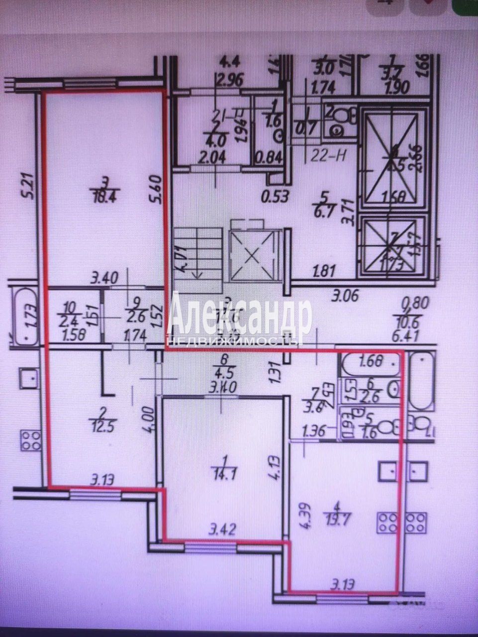 3-комнатная квартира (76м2) на продажу по адресу Санкт-Петербург, проспект Королёва, 69— фото 2 из 11