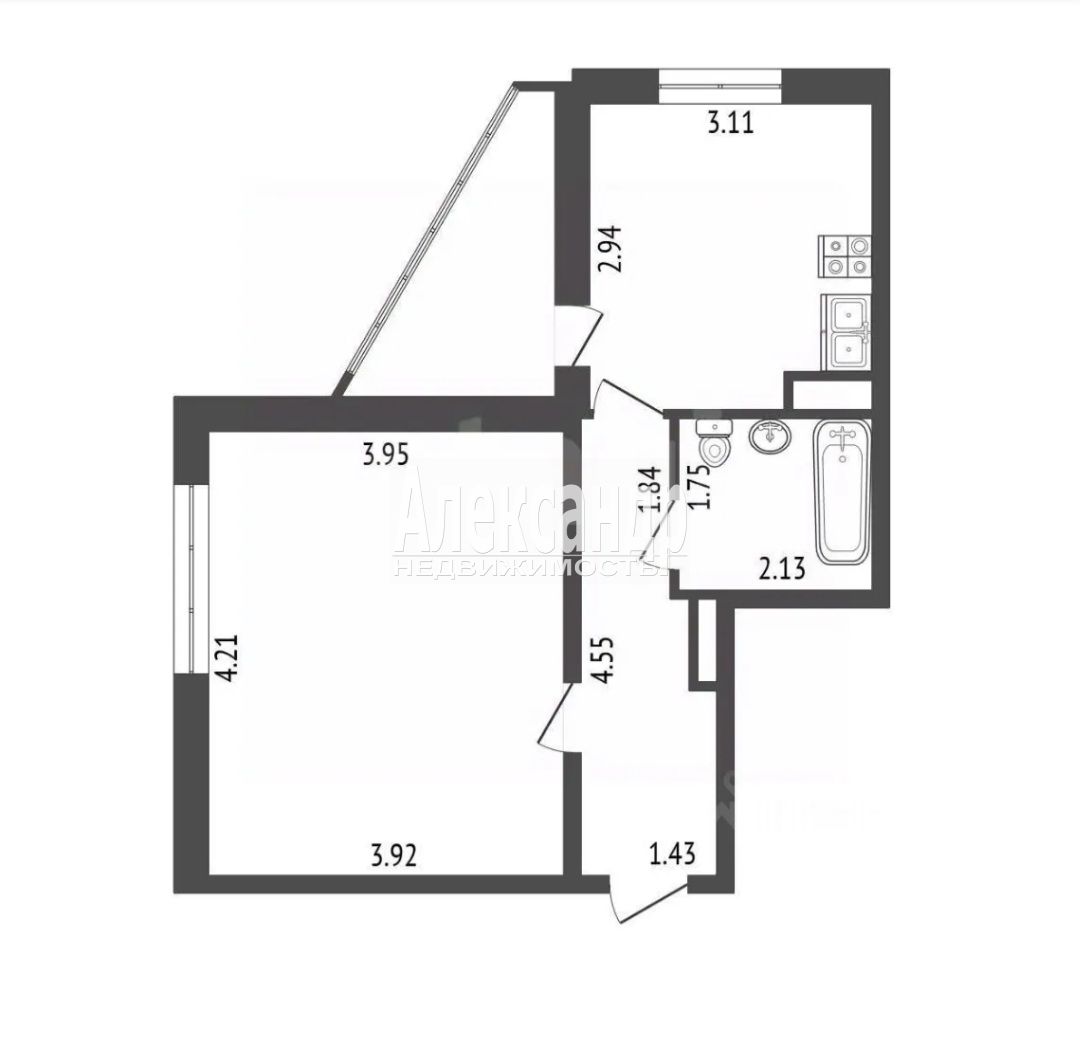 1-комнатная квартира (35м2) на продажу по адресу Ленинградская область, Всеволожский район, Заневское городское поселение, Кудрово, Европейский проспект, 14к4— фото 23 из 24