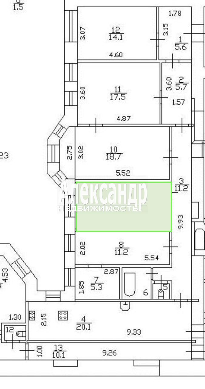 Комната в 4-комнатной квартире (128м2) на продажу по адресу Санкт-Петербург, 6-я линия Васильевского острова, 47— фото 5 из 13