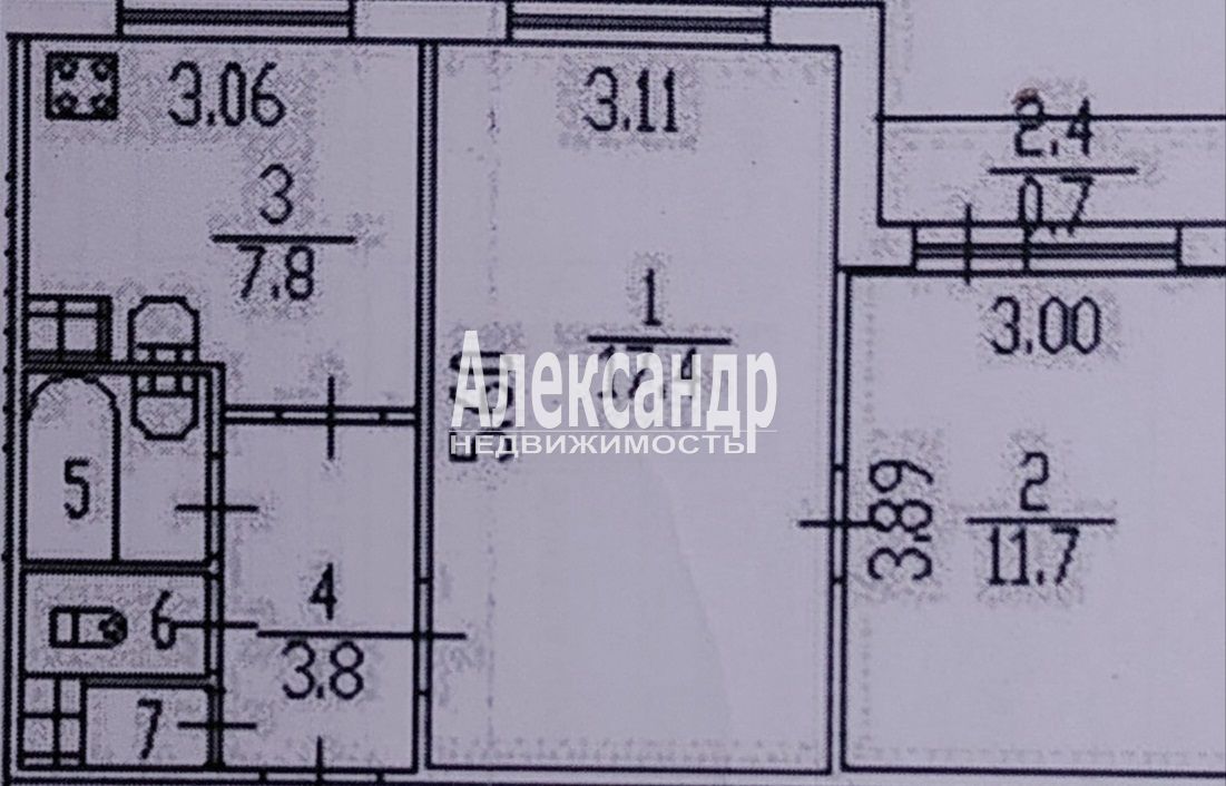 2-комнатная квартира (45м2) на продажу по адресу Санкт-Петербург, Гражданский проспект, 117к1— фото 2 из 23